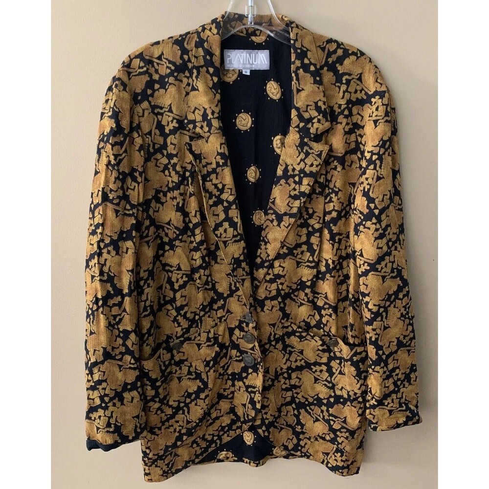 PLATINUM by Dorothy Schoelen Sz Small  Long Blazer Abstract Boho Gypsy Rayon A6